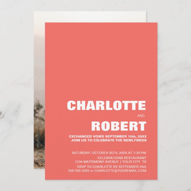 Modern Coral Wedding Reception Invitation (Front/Back)