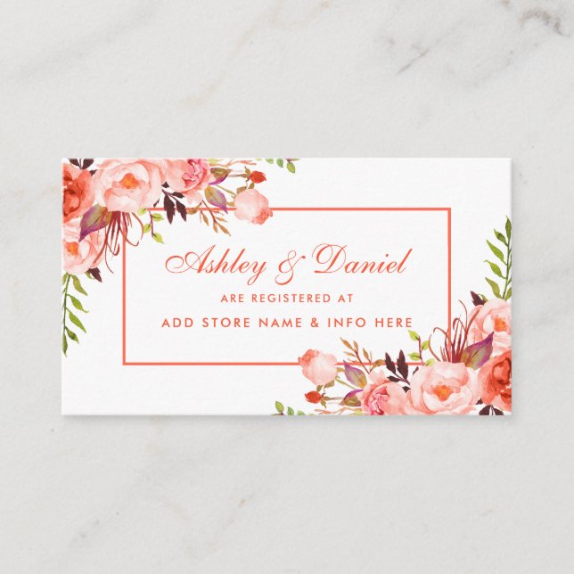 Modern Coral Wedding Registry Insert Card (Front)