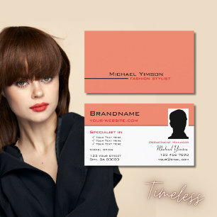 Modern Coral White Cool with Photo Professional Business Card