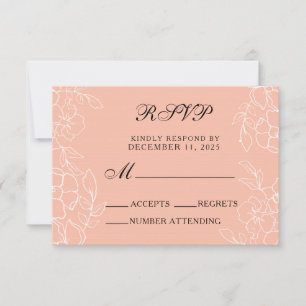 Modern Coral White Floral Wedding RSVP Card