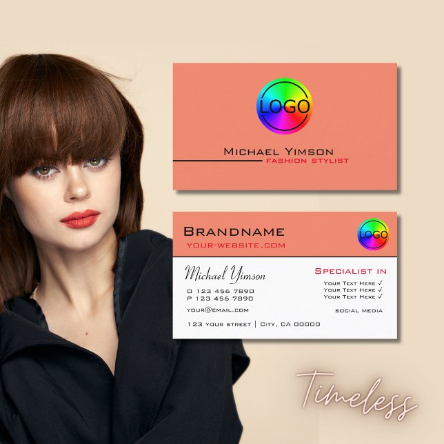 Modern Coral White Simple with Logo Professional Business Card (Creator Uploaded)