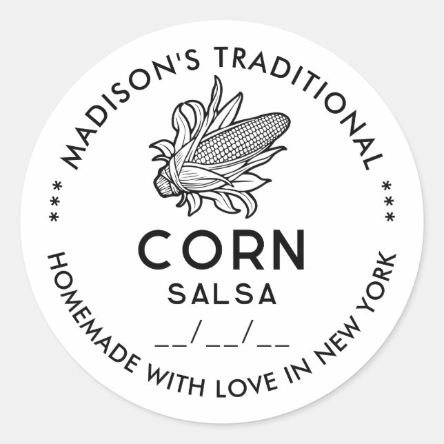 Modern corn salsa sticker with cob symbol (Front)