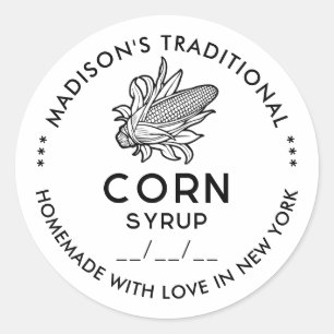 Modern corn syrup label with black and white cob