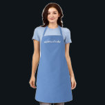 Modern cornflower blue custom name text monogram apron<br><div class="desc">Modern cornflower blue and white custom name text monogram elegant minimalist chic kitchen Apron.
Customise,  personalise with name,  monogram,  quote,  phrase,  or text.

Unisex. Available in many sizes.
Great for cooks,  chefs,  pottery,  ceramics,  arts and crafts,  work,  kitchen,  cooking,  baking,  bbq,  grill,  and also businesses and stores,  etc</div>