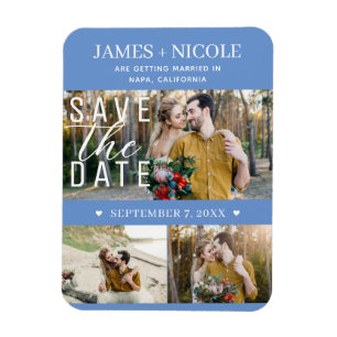 Modern Cornflower Save the Date Wedding 3 Photos Magnet