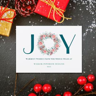 Modern Corporate Business Christmas JOY Wreath Holiday Card