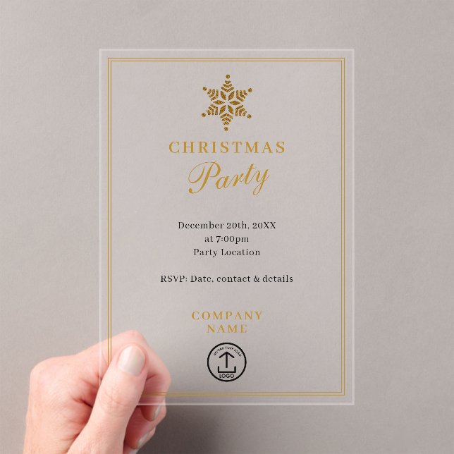 Modern Corporate Business Christmas Party Gold Acrylic Invitations (Insitu (Handheld))