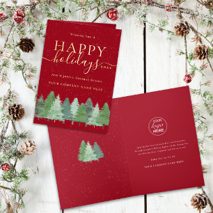 Modern Corporate Christmas Business Logo Red Gold Foil Holiday Card