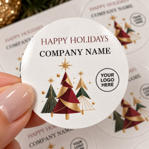 Modern Corporate Christmas Company Logo Holiday Classic Round Sticker