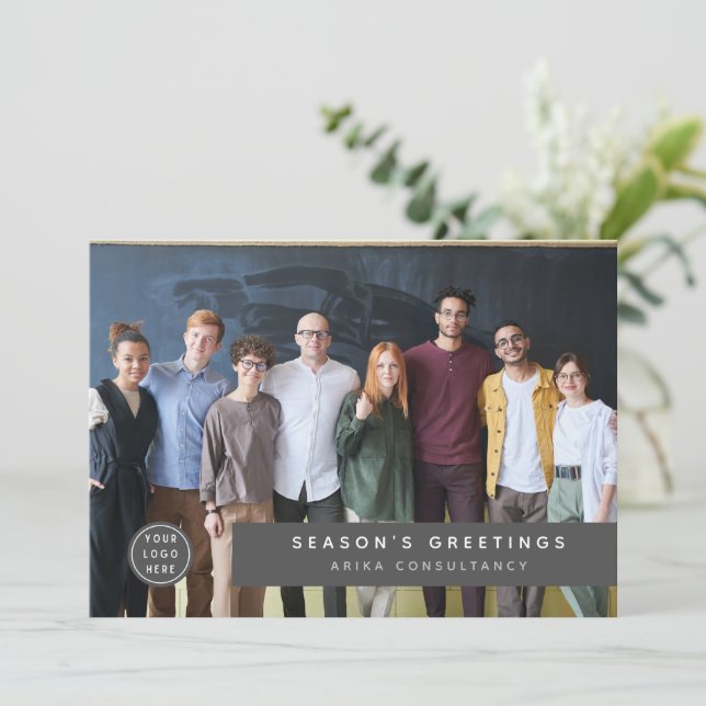 Modern Corporate Christmas Logo Team Photo Holiday Card (Standing Front)