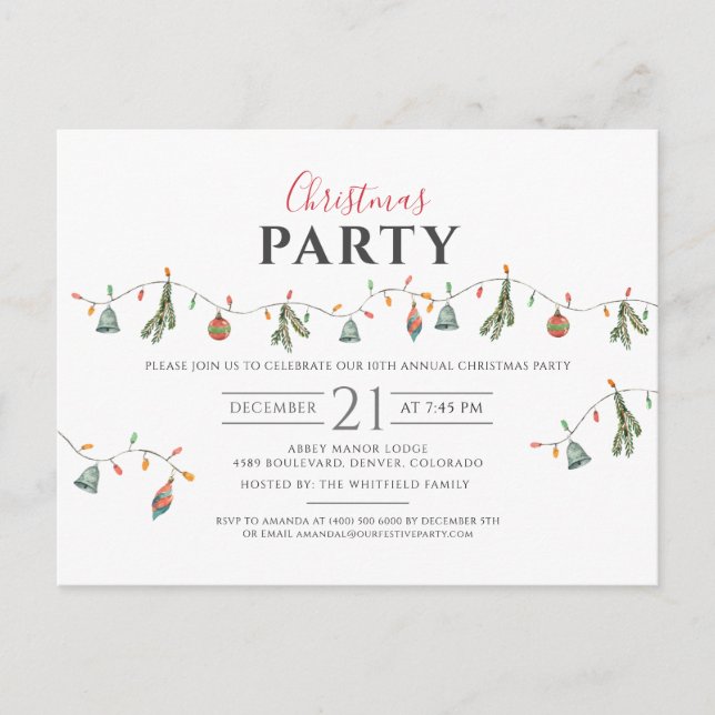 Modern Corporate Christmas Party Modern Invitation Postcard (Front)