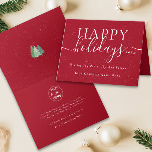 Modern Corporate Christmas Snow Red Business Logo Holiday Card