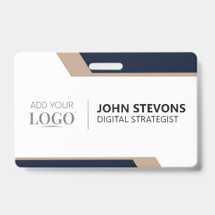 Modern Corporate Employee Navy Blue Geometric ID Badge