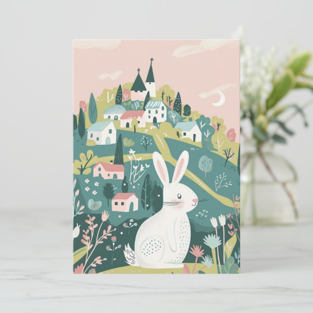 Modern Corporate Happy Easter Artistic Bunny Holiday Card (Standing Front)