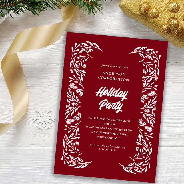 Modern Corporate Holiday Party White Foliage Invitation (Creator Uploaded)