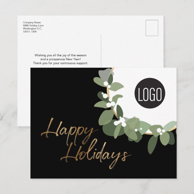 Modern Corporate Logo Happy Holidays No photo Holiday Postcard (Front/Back)