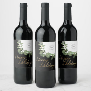 Modern Corporate Logo Happy Holidays No photo Wine Label