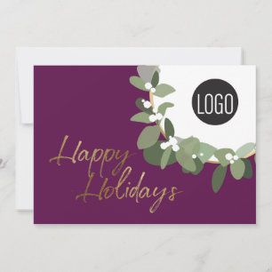 Modern Corporate Logo Happy Holidays  Purple Holiday Card