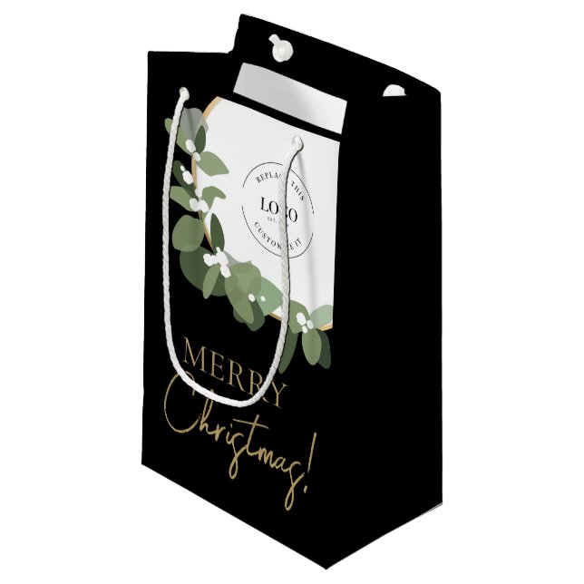 Modern Corporate Logo Merry Christmas black green Small Gift Bag (Front Angled)