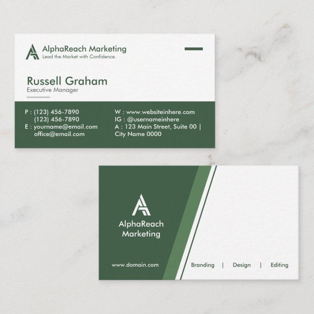 Modern Corporate Marketing Agents Green White  Business Card (Front/Back)