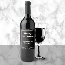 Modern Corporate Merry Christmas Black Wine Label