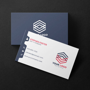 Modern Corporate Navy Blue and red Custom Logo Business Card