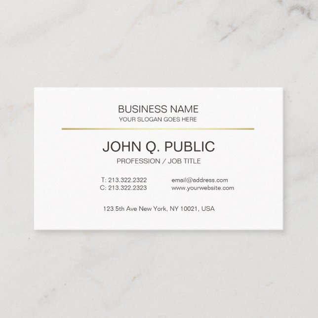 Modern Corporate Plain Gold White Professional Business Card (Front)