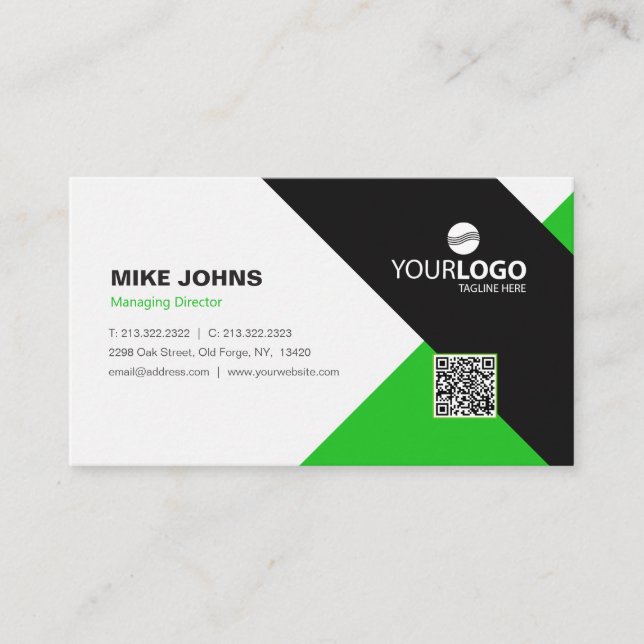 Modern Corporate & Professional Green & Black Business Card (Front)
