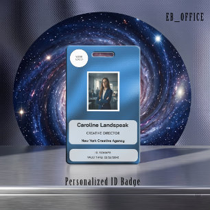 Modern Corporate Royal Blue Metallic Photo ID Badge