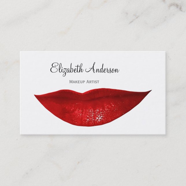 Modern Cosmetology Makeup Artist With Red Lips Business Card (Front)
