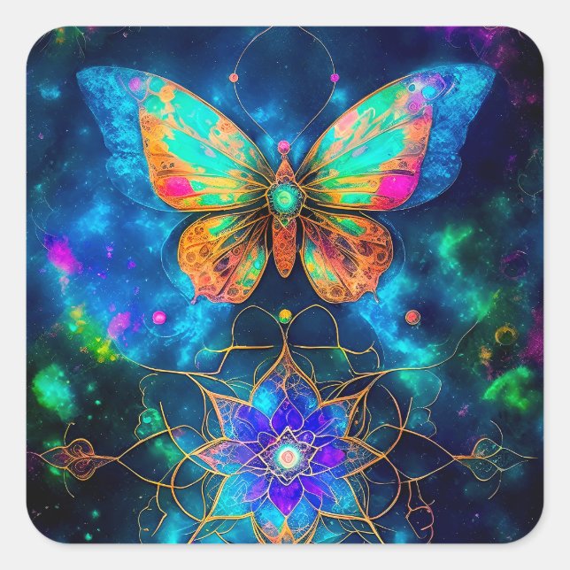 Modern Cosmic Butterfly Square Sticker (Front)
