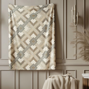 Modern Cosy Earth-Tone Geometric Bedding Fleece Blanket
