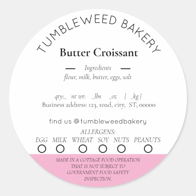 Modern Cottage Food Law Stickers (Front)