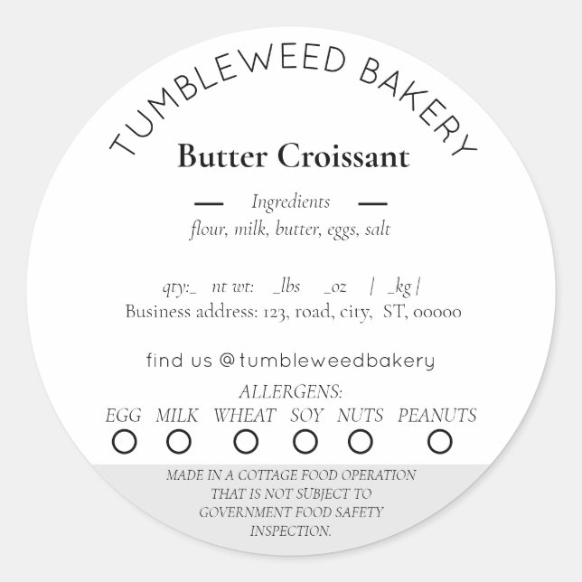 Modern Cottage Food Law Stickers (Front)