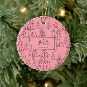 Modern Cottagecore Pink Evergreen Tree Christmas Ceramic Tree Decoration