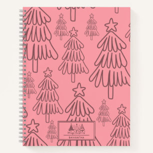 Modern Cottagecore Pink Evergreen Tree Christmas Notebook