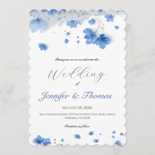 Modern Cottagecore Soft Blue Wildflowers Wedding Invitation