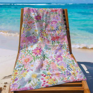 Modern Cottagecore Summer Spring Floral Ditzy Beach Towel