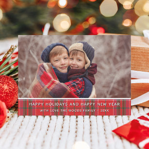 Modern Country Christmas Plaid Red Green Photo Holiday Card