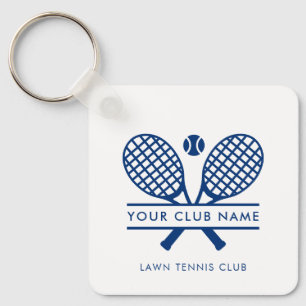 Modern Country Club Tennis Team Players Blue Swag Key Ring