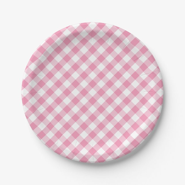 Modern Country Gingham Check Pattern Paper Plate (Front)
