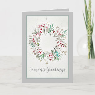 Modern Country Holly Pine Wreath Christmas Holiday Card