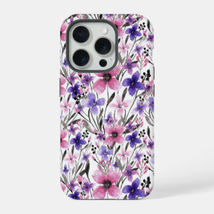 Modern Country Pink Purple Floral Watercolor iPhone 15 Pro Case