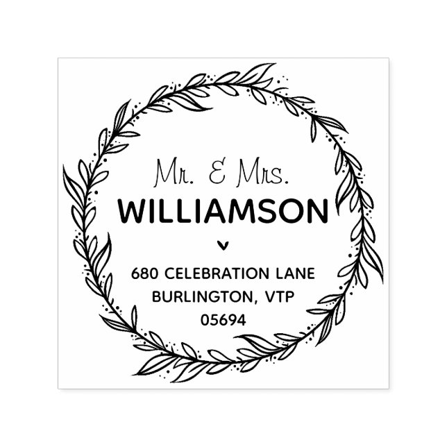 Modern Country Return Address Foliage Wreath Self-inking Stamp (Design)