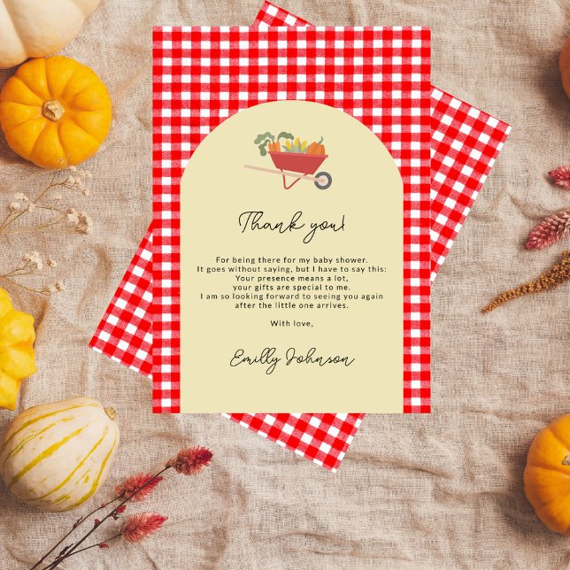 Modern Country Rustic Red Gingham Baby Shower Thank You Card (Creator Uploaded)