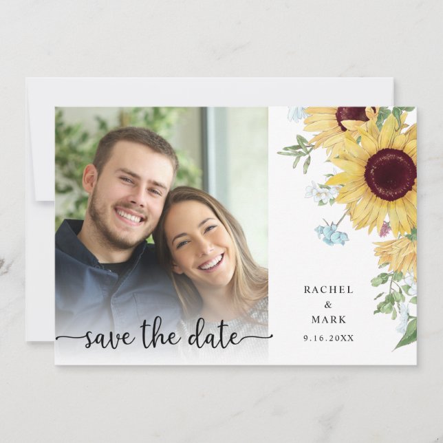 Modern Country Sunflower Floral Wedding  Save The Date (Front)