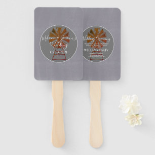 Modern Country Windmill Grey Stone Barn Wedding Hand Fan