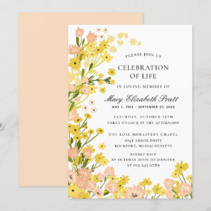 Modern Country Yellow Pink Foral Funeral Invitation