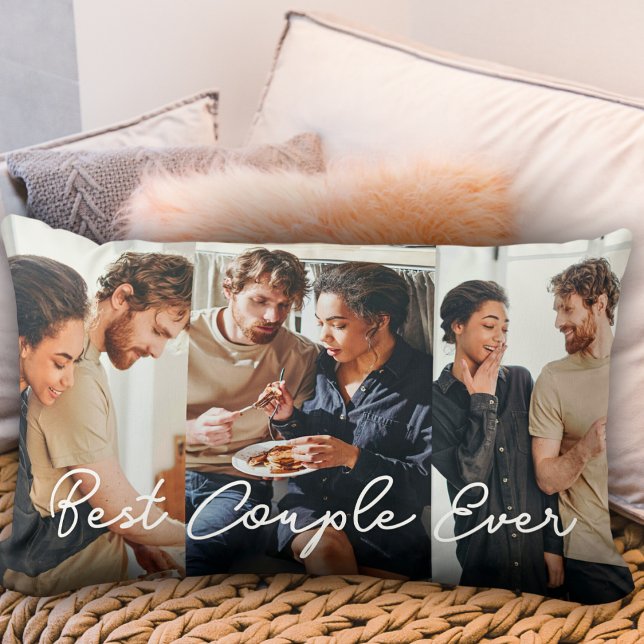 Modern Couple 3 Photo Collage Best Couple Ever Lumbar Cushion (Creator Uploaded)