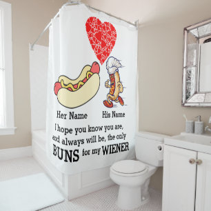 Modern Couple buns and wiener lovers custom Shower Curtain